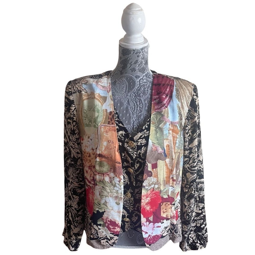 Nwt Deadstock Vintage Carole Little Mixed Media Print Blazer With Attached Vest